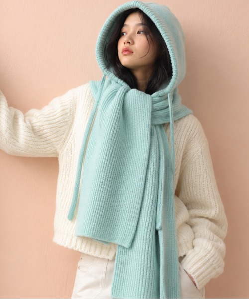 Chiina(チーナ)の「Chiina/ニットフードマフラー(ニットキャップ/ビーニー・レディース・グレー/レッド/ブルー/ブラック/ホワイト/ブラウン/ミント・FREE)」の16枚目の写真