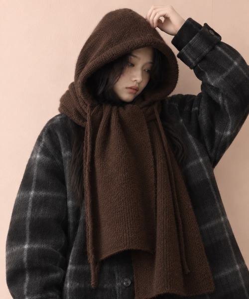 Chiina(チーナ)の「Chiina/ニットフードマフラー(ニットキャップ/ビーニー・レディース・グレー/レッド/ブルー/ブラック/ホワイト/ブラウン/ミント・FREE)」の22枚目の写真