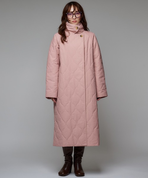 セール】キルティングロングコート/スタンドネック/2WAYネック/保温性