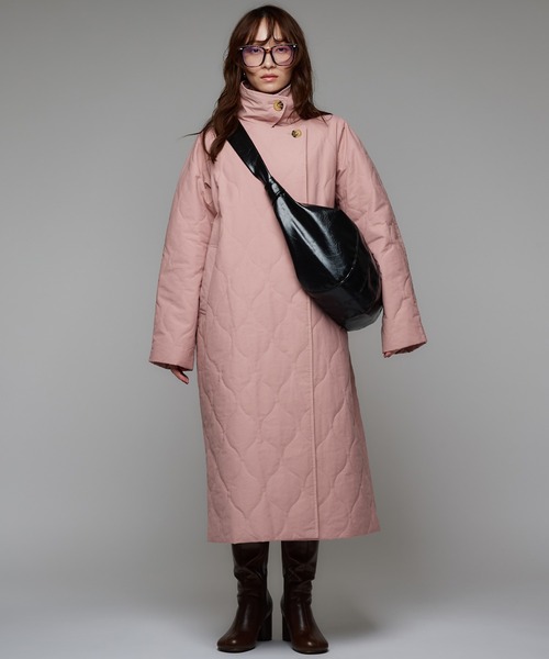 セール】キルティングロングコート/スタンドネック/2WAYネック/保温性