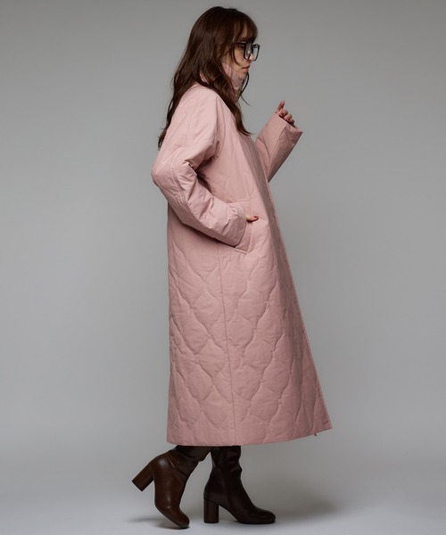 セール】キルティングロングコート/スタンドネック/2WAYネック/保温性