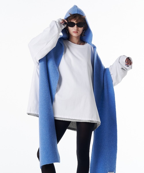 JOSE MOON(ジョゼムーン)の「WOOL CASHMERE HOODIE MUFFLER/ウールカシミヤフードマフラー(マフラー・レディース・ブルー/ブラック・FREE)」の13枚目の写真