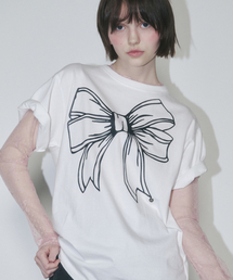 BIG RIBBON LINE T SHIRT WHITE BLACK