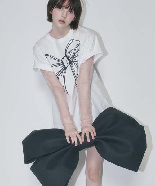 RONRON(ロンロン)の「BIG RIBBON LINE T SHIRT WHITE BLACK(Tシャツ/カットソー・レディース・その他・FREE)」の3枚目の写真