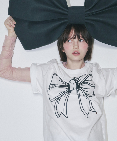 RONRON(ロンロン)の「BIG RIBBON LINE T SHIRT WHITE BLACK(Tシャツ/カットソー・レディース・その他・FREE)」の4枚目の写真