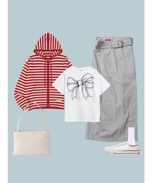 RONRON(ロンロン)の「BIG RIBBON LINE T SHIRT WHITE BLACK(Tシャツ/カットソー・レディース・その他・FREE)」の7枚目の写真