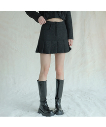 Chess Tweed Mini Skirt BLACK
