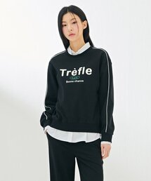 レディース パイピング装飾 スウェットTシャツ-DARG5181B03