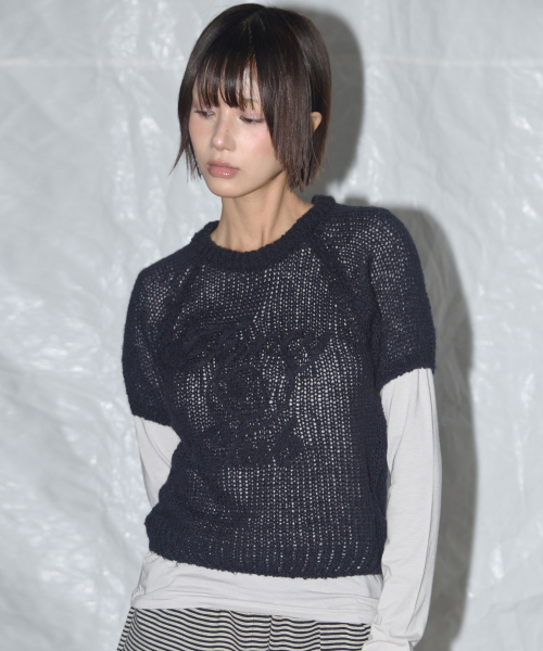 FANCY CLUB（ファンシークラブ）の「エンブロイダーネットレグランニット (ネイビー) F25QB090（ニット/セーター・レディース・ネイビー・FREE）」の2枚目の写真