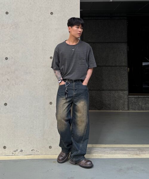 Verdnt（バーダント）の「切開レイヤードカーゴワイドデニムパンツ[ビンテージ]（デニムパンツ・レディース・ターコイズブルー系・SMALL/MEDIUM/LARGE/X-LARGE）」の3枚目の写真
