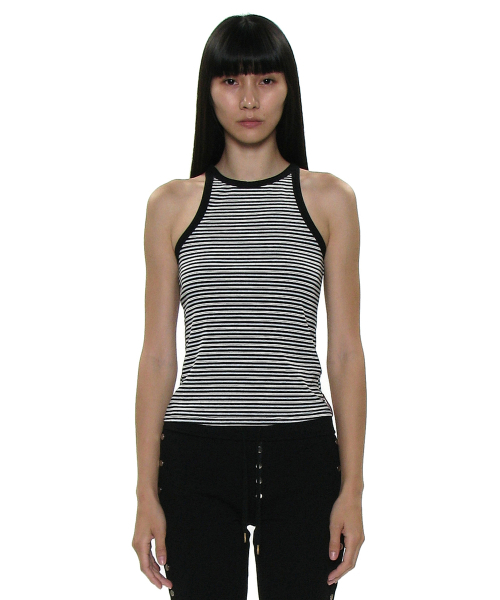 PARTIMENTO WOMEN(パルティメントウィメン)の「PWC ストライプリブドレーサーバックタンク_ブラック(Tシャツ/カットソー・レディース・その他・SMALL/MEDIUM/LARGE)」の1枚目の写真