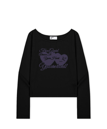 ESCAPEFROM（エスケープフロム）の「Blur Heart Text Print Slim Fit Boat Neck Long Sleeve Black（Tシャツ/カットソー）」