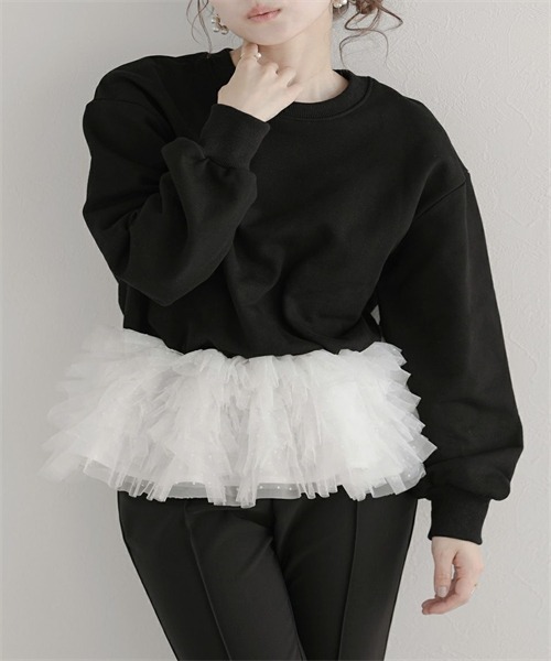 Dream garden(ドリームガーデン)の「ドットチュールフリルスウェット(スウェット・レディース・ブラック/ホワイト/グレー・FREE)」の2枚目の写真