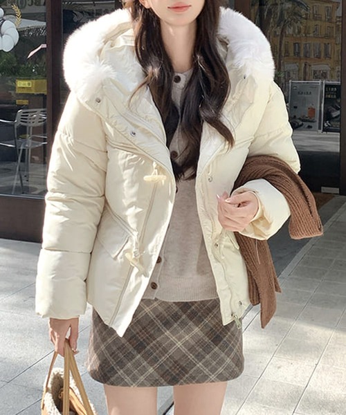 フェイクファー付きフードショート丈中綿ジャケット（その他アウター