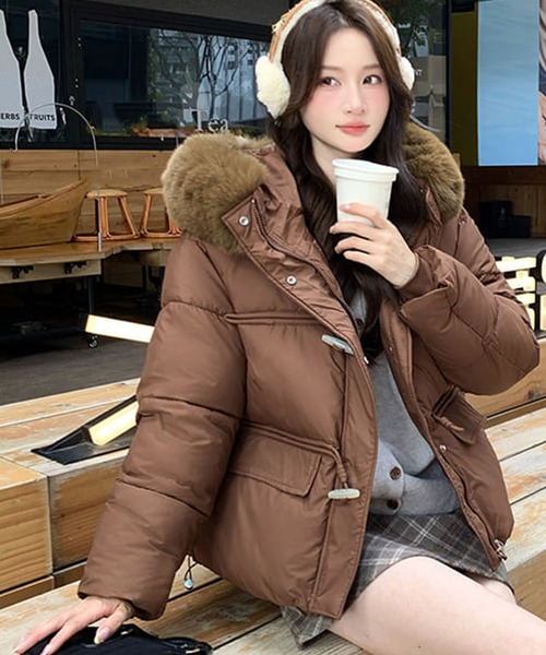 フェイクファー付きフードショート丈中綿ジャケット（その他アウター