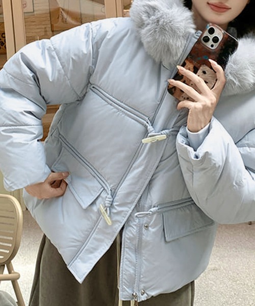 フェイクファー付きフードショート丈中綿ジャケット（その他アウター