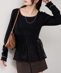 【レイヤードスタイルに◎】レースドッキングロンT