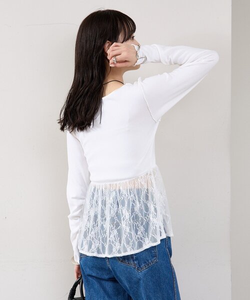 mystic(ミスティック)の「【レイヤードスタイルに◎】レースドッキングロンT(Tシャツ/カットソー・レディース・ブラック/オフホワイト・FREE)」の5枚目の写真