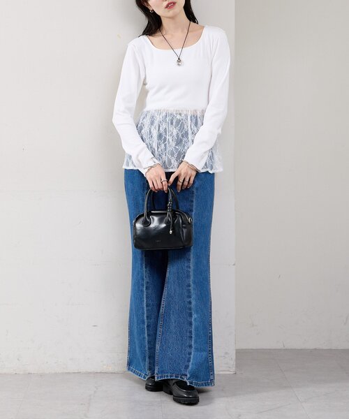 mystic(ミスティック)の「【レイヤードスタイルに◎】レースドッキングロンT(Tシャツ/カットソー・レディース・ブラック/オフホワイト・FREE)」の7枚目の写真