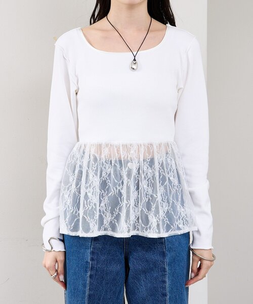 mystic(ミスティック)の「【レイヤードスタイルに◎】レースドッキングロンT(Tシャツ/カットソー・レディース・ブラック/オフホワイト・FREE)」の18枚目の写真