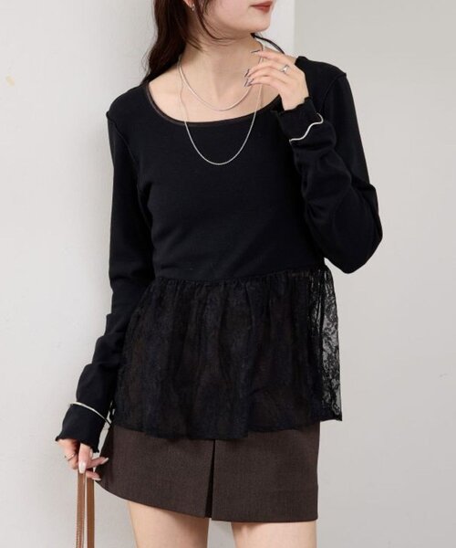 mystic(ミスティック)の「【レイヤードスタイルに◎】レースドッキングロンT(Tシャツ/カットソー・レディース・ブラック/オフホワイト・FREE)」の15枚目の写真
