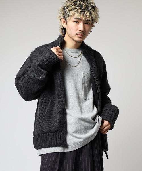 GUESS JEANS(ゲスジーンズ)の「GUESS JEANS リブニットジップアップジャケット(ニット/セーター・メンズ・ライトブラウン/チャコールグレー・XL/S/M)」の2枚目の写真