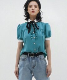 UNTAGE（アンテージ）の「バルーンスリーブラッフル半袖ブラウス(ブルー)_UWS-SS06（シャツ/ブラウス）」