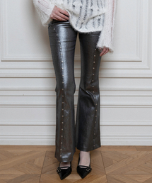 LINE STUD BOOT CUT PANTS, SILVER