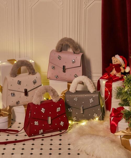 JILL by JILL STUART(ジルバイジルスチュアート)の「◇ランダムビジューファーハンドルバッグ(ハンドバッグ・レディース・レッド/ピンク/ホワイト/グレー・FREE)」の6枚目の写真