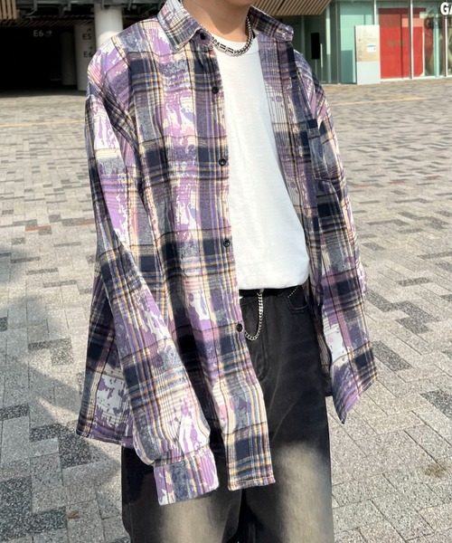 link lot(リンクロット)の「ヴィンテージライク ブリーチデザイン チェックシャツ(シャツ/ブラウス・メンズ・ブルー/グリーン/ピンク・M/L)」の10枚目の写真