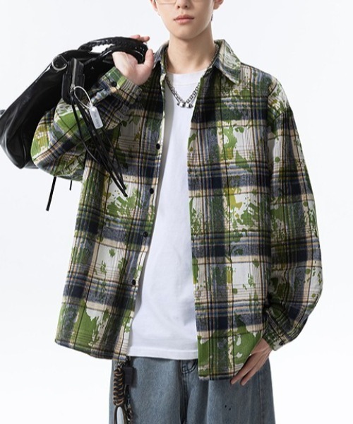 link lot(リンクロット)の「ヴィンテージライク ブリーチデザイン チェックシャツ(シャツ/ブラウス・メンズ・ブルー/グリーン/ピンク・M/L)」の15枚目の写真