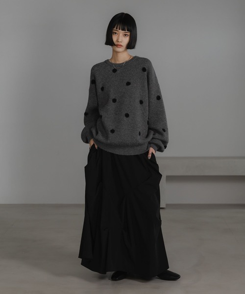 『未使用』ドットジャガードニットプルオーバー　LOWRYS FARM グレー 未使用』ドットジャガードニットプルオーバー LOWRYS FARM グレー