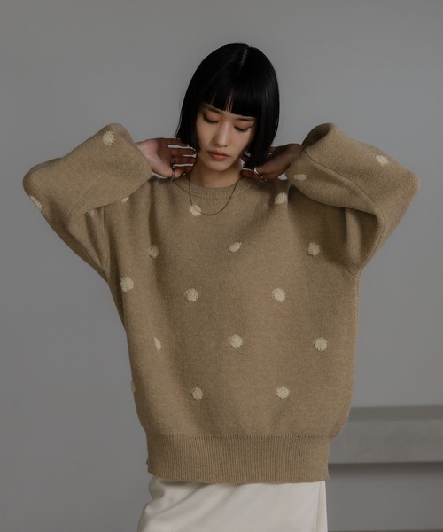 LOWRYS FARM（ローリーズファーム）の「ドットジャガードニットプルオーバー 625139（ニット/セーター・レディース・ブラック/ゴールド/グレー・FREE）」の16枚目の写真