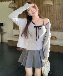 CANVAS+（キャンバスプラス）の「【CANVAS＋】配色ニットカーディガン×キャミ2点セット（カーディガン/ボレロ）」