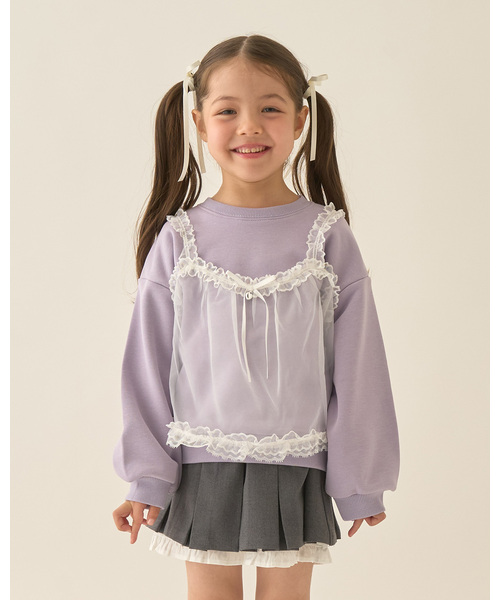 Lycee mine（リセマイン）の「【Lycee mine バレエシリーズ】キャミドッキンクスウェット（スウェット・キッズ・ベビーピンク/ライトブルー/トップグレー/クリーム/バイオレット・130cm/140cm/150cm/100cm/110cm/120cm）」の4枚目の写真