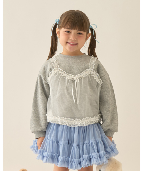 Lycee mine（リセマイン）の「【Lycee mine バレエシリーズ】キャミドッキンクスウェット（スウェット・キッズ・ベビーピンク/ライトブルー/トップグレー/クリーム/バイオレット・130cm/140cm/150cm/100cm/110cm/120cm）」の2枚目の写真