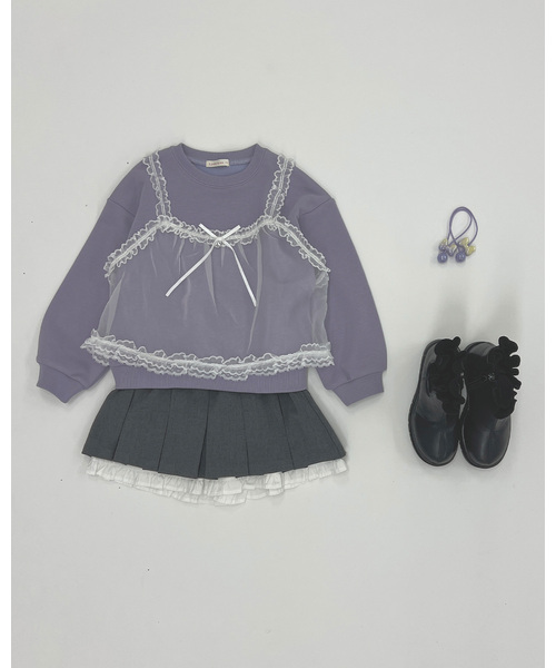 Lycee mine（リセマイン）の「【Lycee mine バレエシリーズ】キャミドッキンクスウェット（スウェット・キッズ・ベビーピンク/ライトブルー/トップグレー/クリーム/バイオレット・130cm/140cm/150cm/100cm/110cm/120cm）」の20枚目の写真