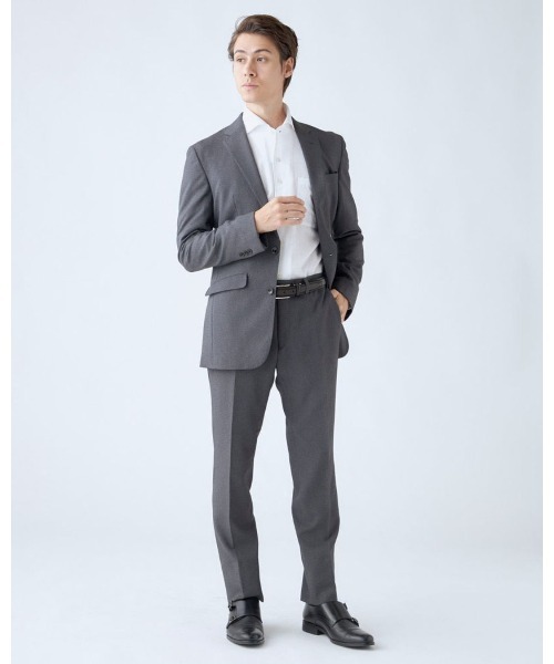 スーツセレクト　メンズ　4S スーツ　セットアップ　グレー　AB7 パンツ2本 セール】【おうちで洗えるストレッチスーツ】【すぐ着られるパンツ裾