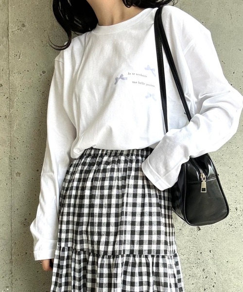 etta(エタ)の「ガーリーリボンプリントロンT/長袖Tシャツ(Tシャツ/カットソー・レディース・ピンク/ブルー・MEDIUM/LARGE/SMALL)」の11枚目の写真
