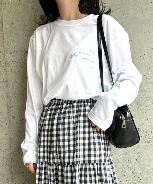 etta(エタ)の「ガーリーリボンプリントロンT/長袖Tシャツ(Tシャツ/カットソー・レディース・ピンク/ブルー・MEDIUM/LARGE/SMALL)」の12枚目の写真