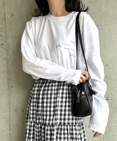 etta(エタ)の「ガーリーリボンプリントロンT/長袖Tシャツ(Tシャツ/カットソー・レディース・ピンク/ブルー・MEDIUM/LARGE/SMALL)」の14枚目の写真