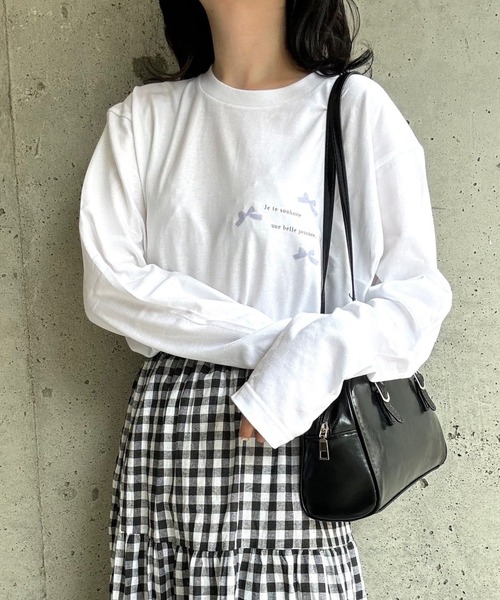 etta(エタ)の「ガーリーリボンプリントロンT/長袖Tシャツ(Tシャツ/カットソー・レディース・ピンク/ブルー・MEDIUM/LARGE/SMALL)」の15枚目の写真