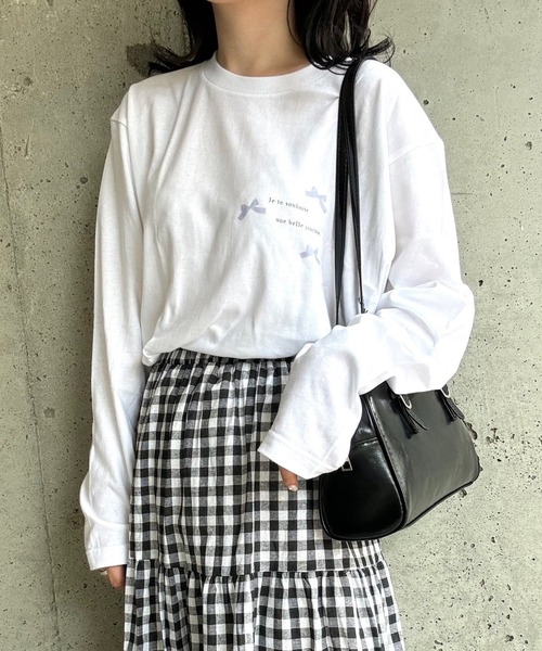 etta(エタ)の「ガーリーリボンプリントロンT/長袖Tシャツ(Tシャツ/カットソー・レディース・ピンク/ブルー・MEDIUM/LARGE/SMALL)」の16枚目の写真