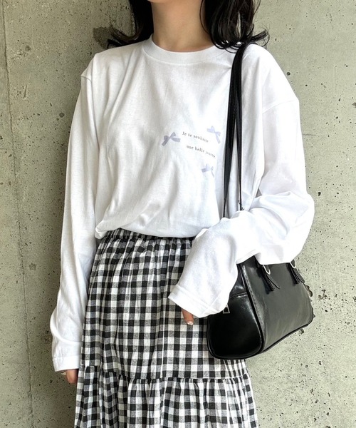 etta(エタ)の「ガーリーリボンプリントロンT/長袖Tシャツ(Tシャツ/カットソー・レディース・ピンク/ブルー・MEDIUM/LARGE/SMALL)」の17枚目の写真
