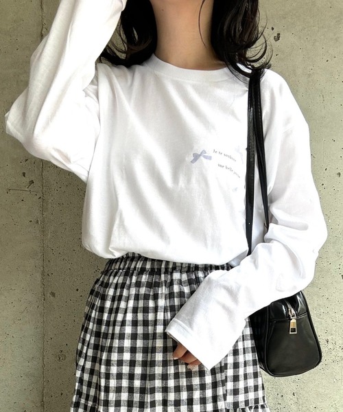 etta(エタ)の「ガーリーリボンプリントロンT/長袖Tシャツ(Tシャツ/カットソー・レディース・ピンク/ブルー・MEDIUM/LARGE/SMALL)」の18枚目の写真