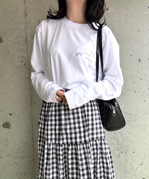 etta(エタ)の「ガーリーリボンプリントロンT/長袖Tシャツ(Tシャツ/カットソー・レディース・ピンク/ブルー・MEDIUM/LARGE/SMALL)」の19枚目の写真