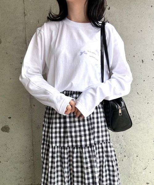 etta(エタ)の「ガーリーリボンプリントロンT/長袖Tシャツ(Tシャツ/カットソー・レディース・ピンク/ブルー・MEDIUM/LARGE/SMALL)」の21枚目の写真
