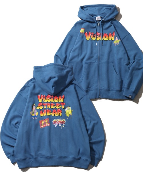 VISION STREET WEAR(ヴィジョンストリートウェア)の「【VISION STREET WEAR/ヴィジョンストリートウェア】×【SpongeBob/スポンジボブ】ロゴ ジップ フーディー パーカー(パーカー・メンズ・ライトグレー/ブルー/ブラック・LL/L/M)」の3枚目の写真