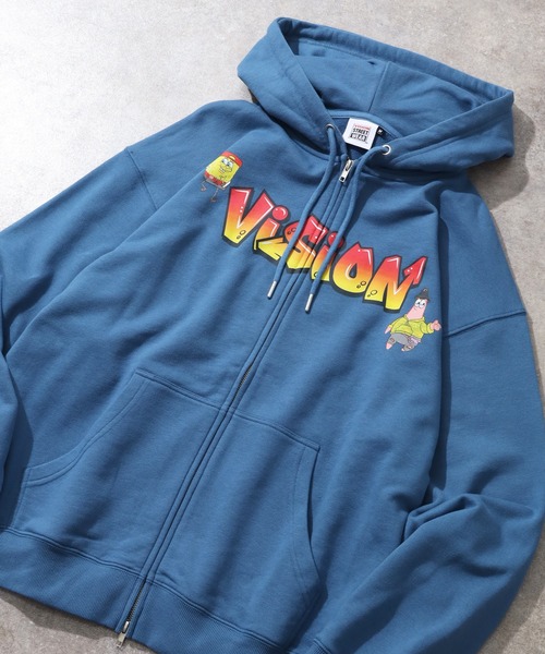 VISION STREET WEAR(ヴィジョンストリートウェア)の「【VISION STREET WEAR/ヴィジョンストリートウェア】×【SpongeBob/スポンジボブ】ロゴ ジップ フーディー パーカー(パーカー・メンズ・ライトグレー/ブルー/ブラック・LL/L/M)」の7枚目の写真