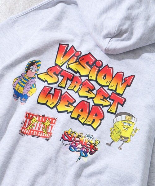 VISION STREET WEAR(ヴィジョンストリートウェア)の「【VISION STREET WEAR/ヴィジョンストリートウェア】×【SpongeBob/スポンジボブ】ロゴ ジップ フーディー パーカー(パーカー・メンズ・ライトグレー/ブルー/ブラック・LL/L/M)」の4枚目の写真